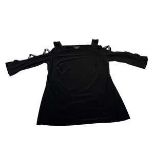 roz&ALI Women's Black 3/4 sleeves with X Sequins Size S ( 0227)